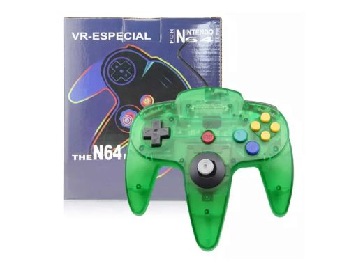 900021001 2 Mando controlador compatible con Nintendo 64 N64. Color verde transparente